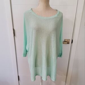 Eileen Fisher Organic Linen Mint Green Knit Sweater Size LP